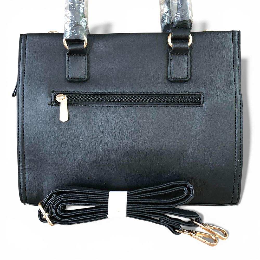 Cotton Road Handbag: BLACK PU Leather Bag with Divider