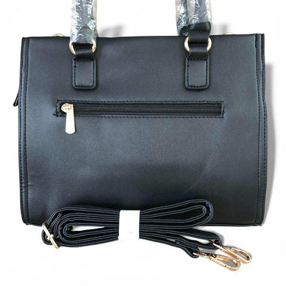 Cotton Road Handbag: BLACK PU Leather Bag with Divider