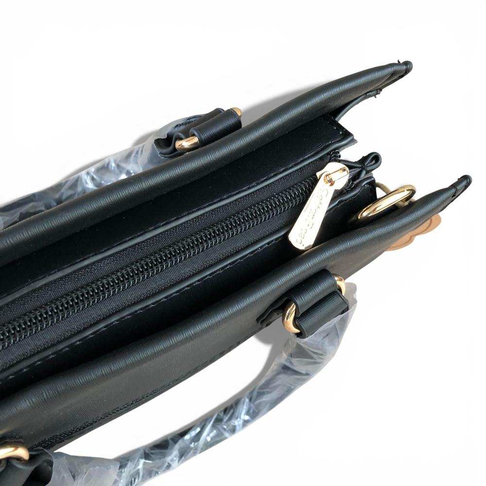 Cotton Road Handbag: BLACK PU Leather Bag with Divider