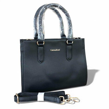 Cotton Road Handbag: BLACK PU Leather Bag with Divider