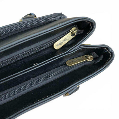 Cotton Road Handbag: BLACK PU Leather Bag with EMBROIDERY