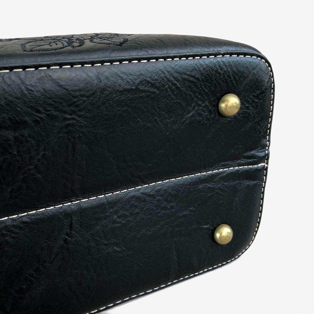 Cotton Road Handbag: BLACK PU Leather Bag with EMBROIDERY