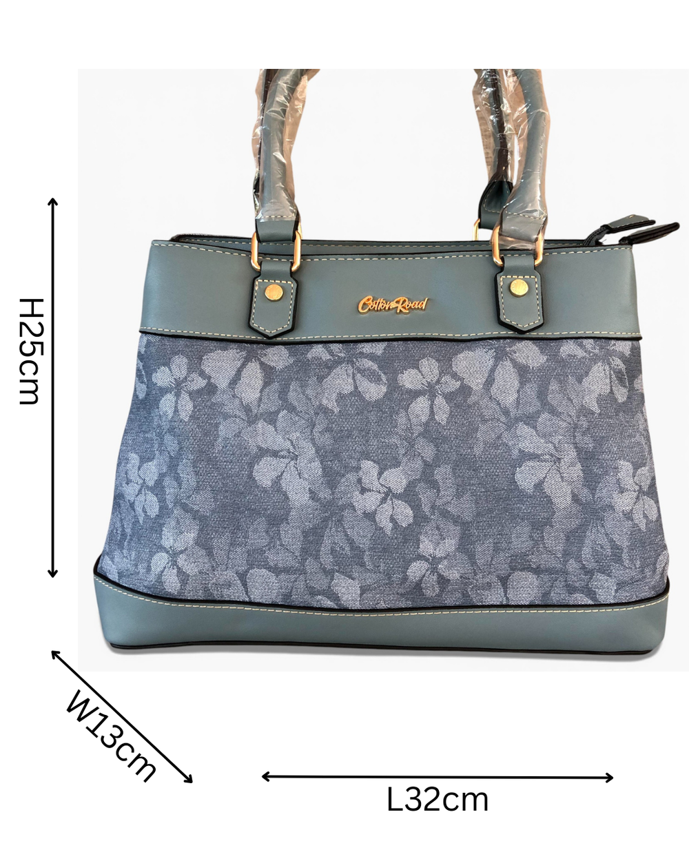 Cotton Road Handbag: BLUE FLORAL PU Leather Handbag