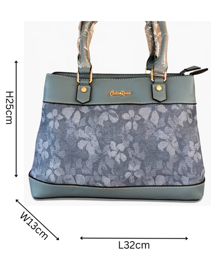 Cotton Road Handbag: BLUE FLORAL PU Leather Handbag