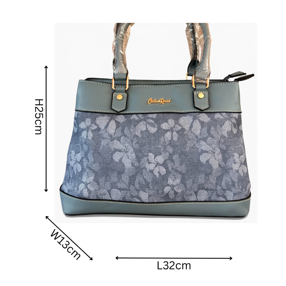 Cotton Road Handbag: BLUE FLORAL PU Leather Handbag