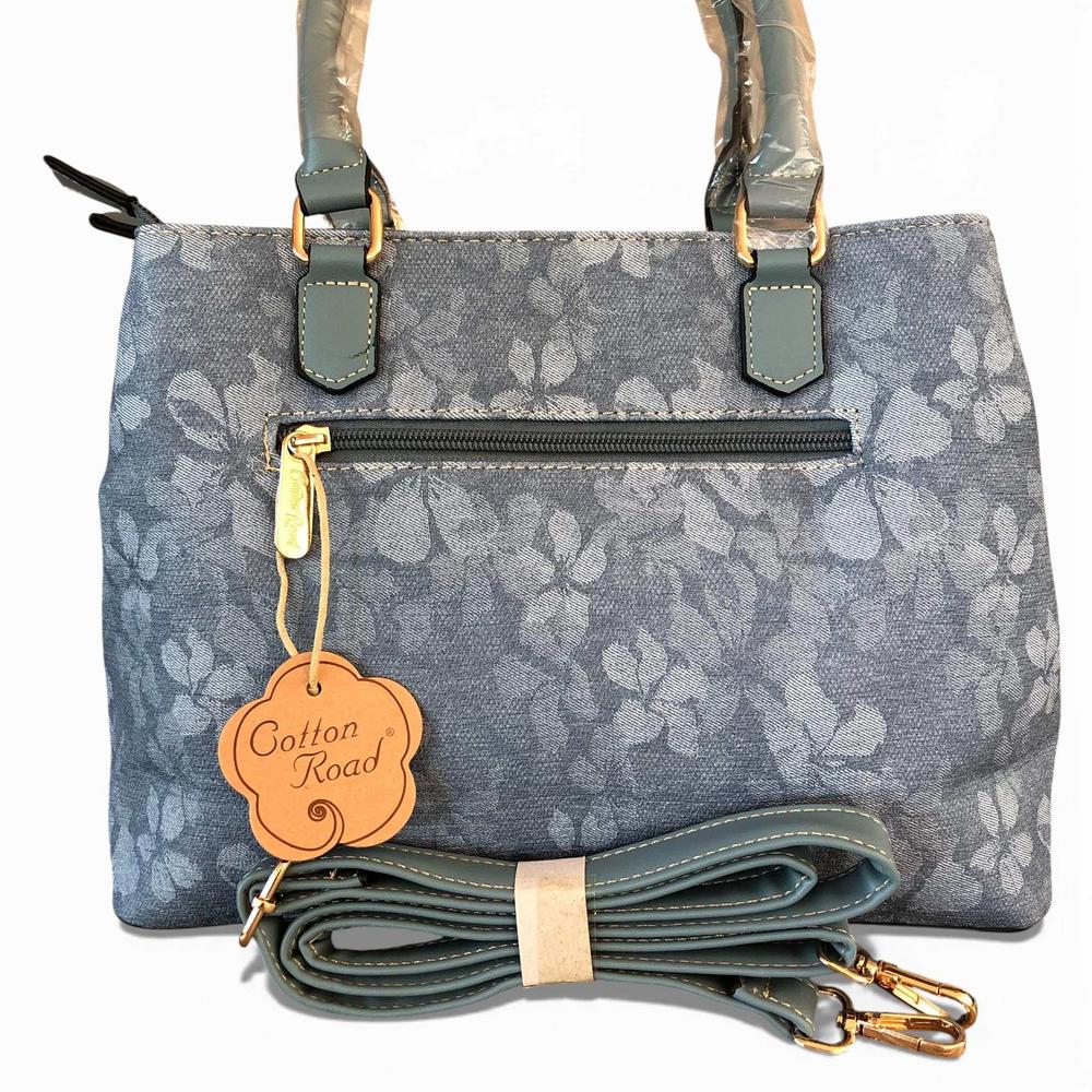 Cotton Road Handbag: BLUE FLORAL PU Leather Handbag