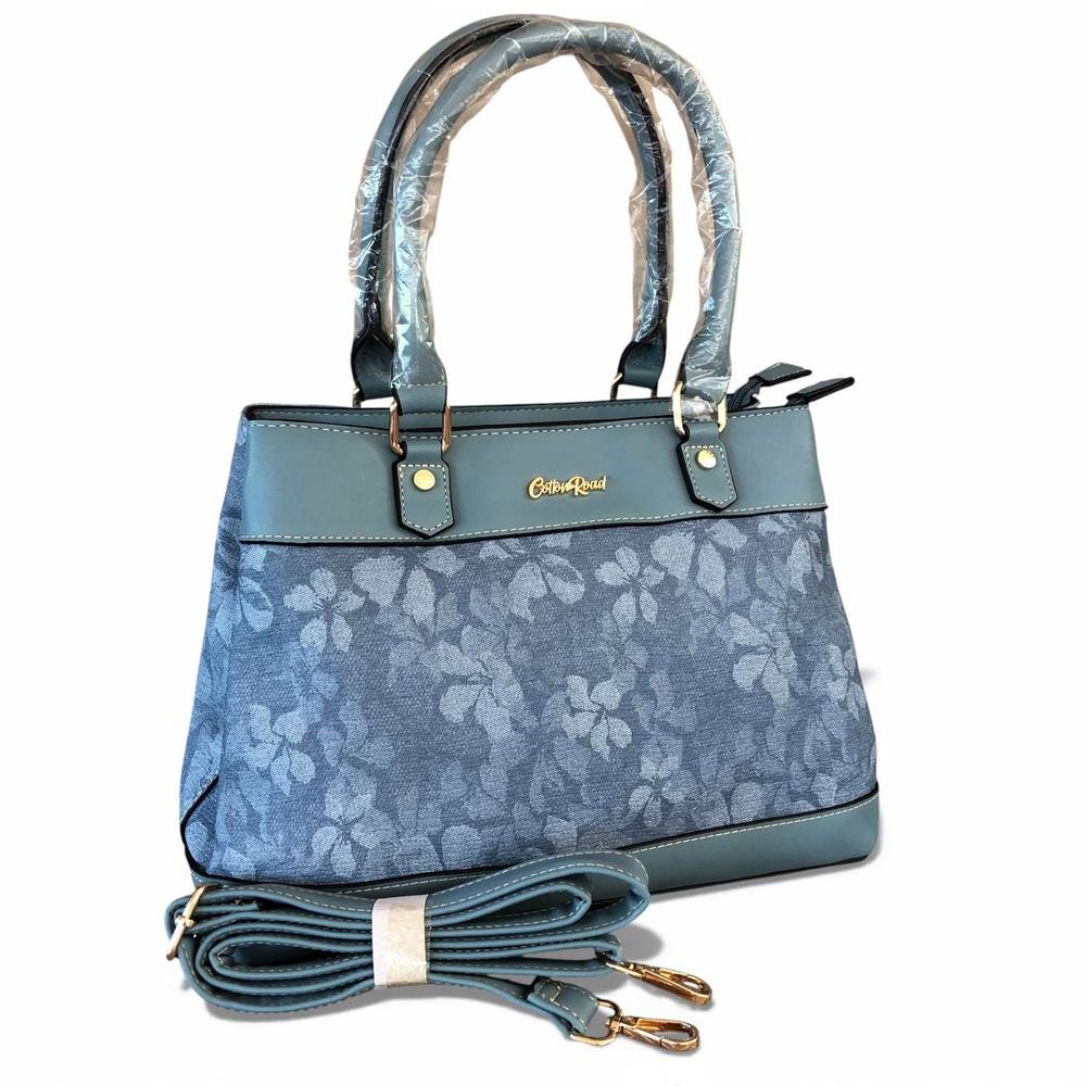 Cotton Road Handbag: BLUE FLORAL PU Leather Handbag