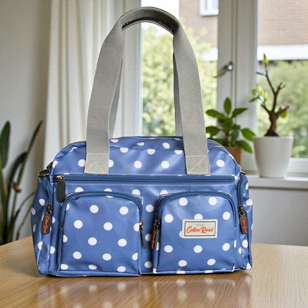 Cotton Road Handbag: BLUE PVC Handbag with DOTS for Everyday Use