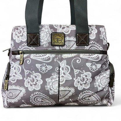Cotton Road Handbag: BROWN Canvas Handbag with PAISLEY Print