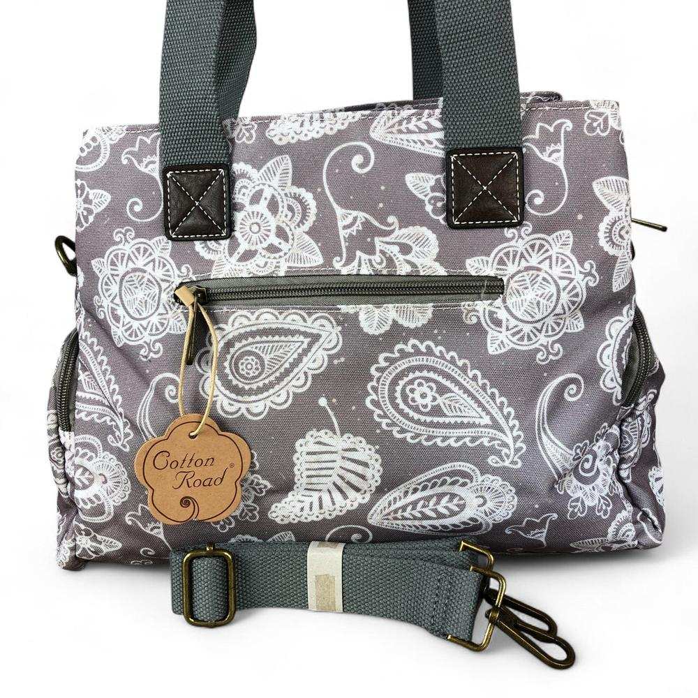 Cotton Road Handbag: BROWN Canvas Handbag with PAISLEY Print