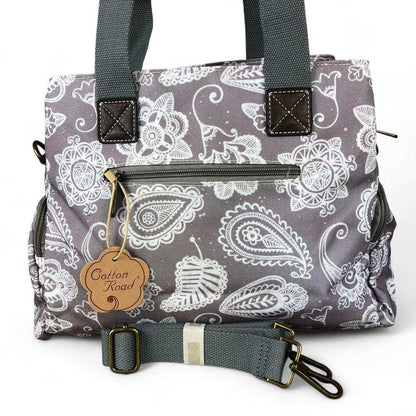 Cotton Road Handbag: BROWN Canvas Handbag with PAISLEY Print