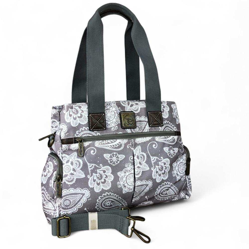 Cotton Road Handbag: BROWN Canvas Handbag with PAISLEY Print