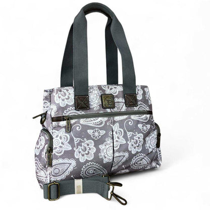 Cotton Road Handbag: BROWN Canvas Handbag with PAISLEY Print