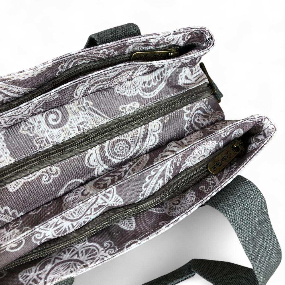 Cotton Road Handbag: BROWN Canvas Handbag with PAISLEY Print