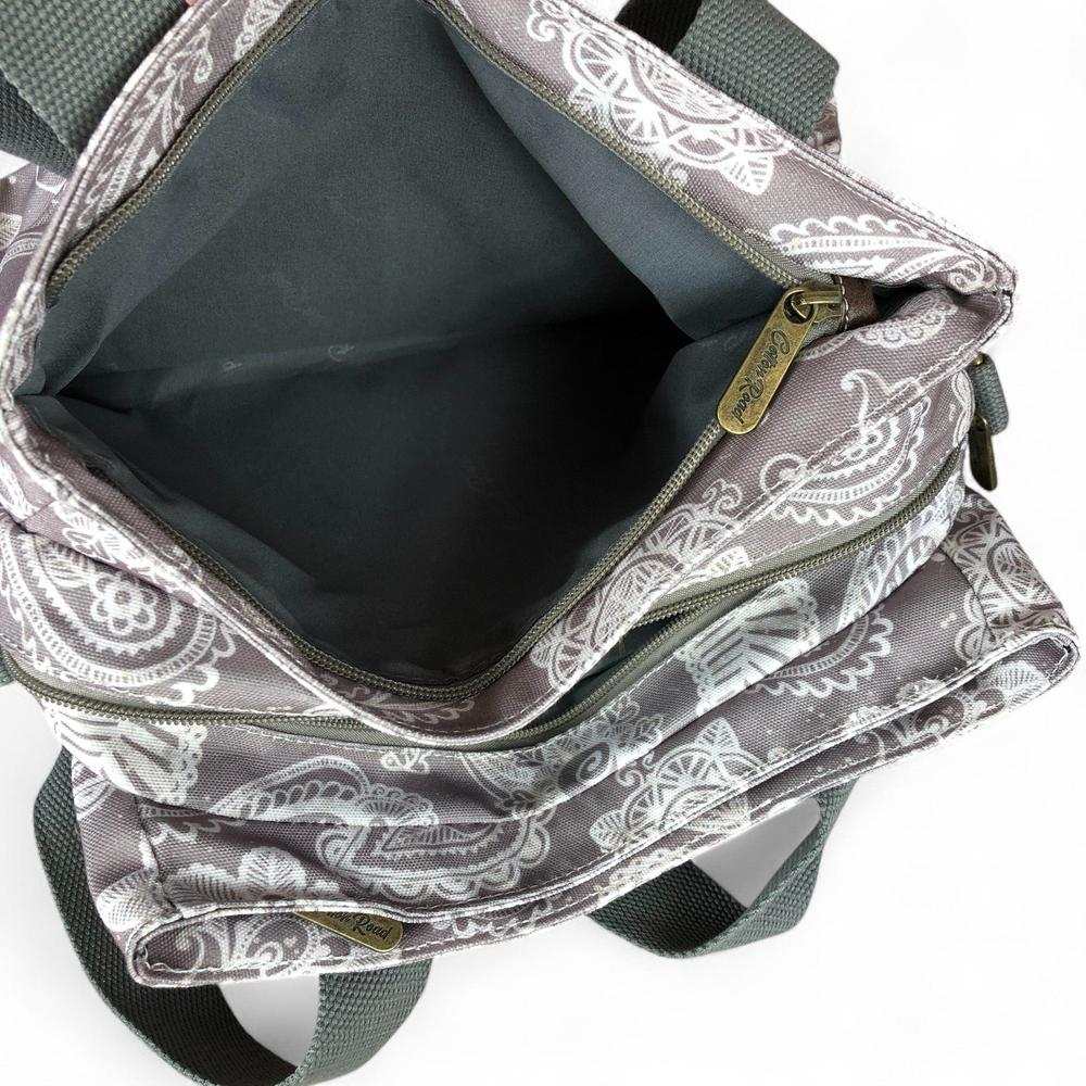 Cotton Road Handbag: BROWN Canvas Handbag with PAISLEY Print