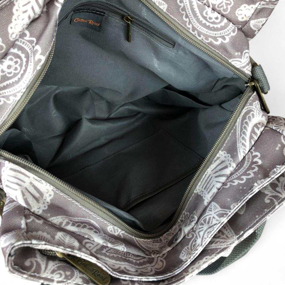 Cotton Road Handbag: BROWN Canvas Handbag with PAISLEY Print