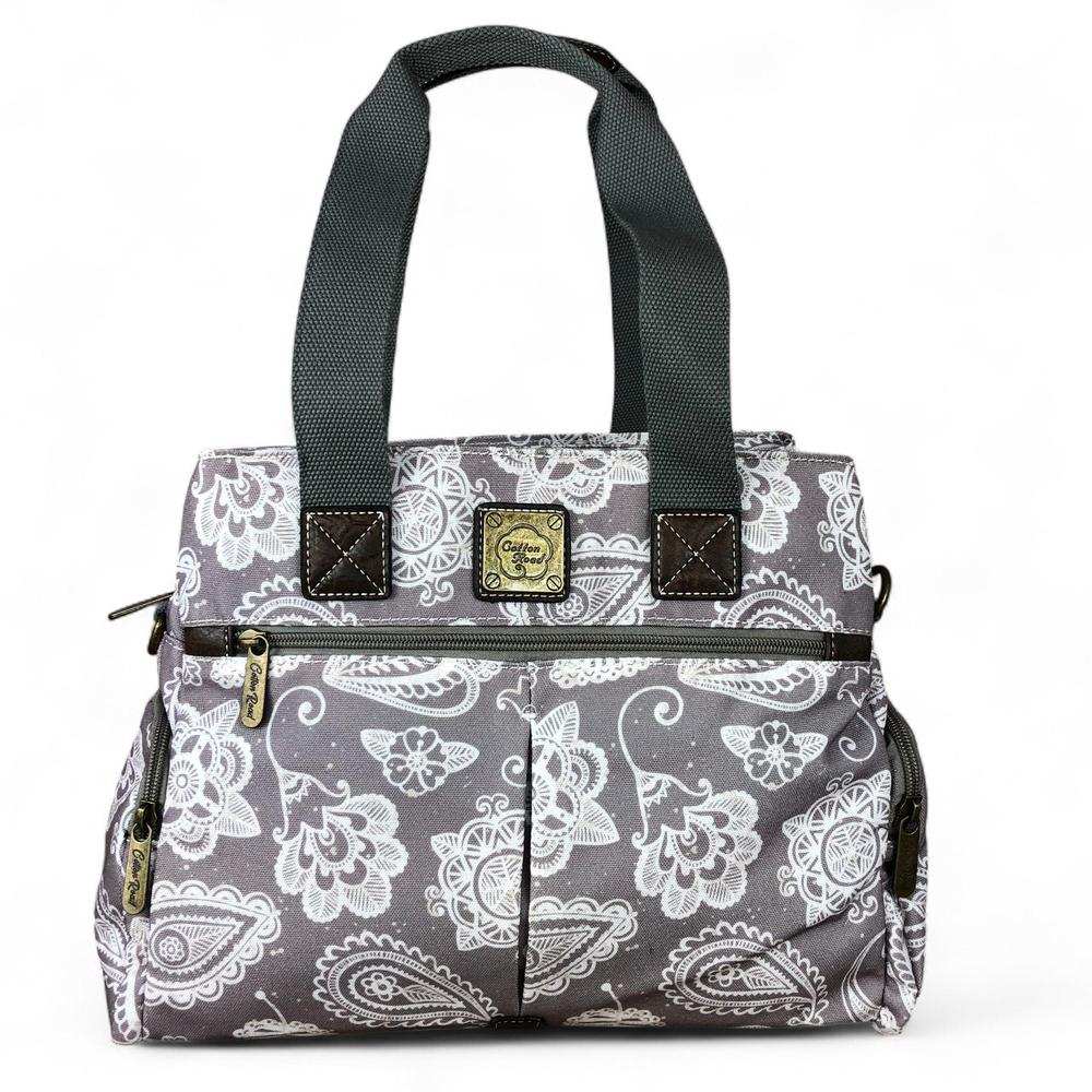 Cotton Road Handbag: BROWN Canvas Handbag with PAISLEY Print