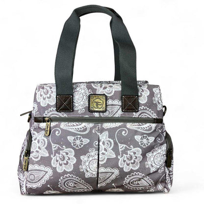 Cotton Road Handbag: BROWN Canvas Handbag with PAISLEY Print