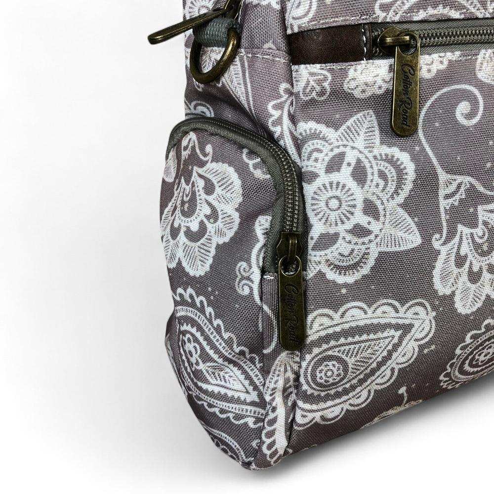 Cotton Road Handbag: BROWN Canvas Handbag with PAISLEY Print