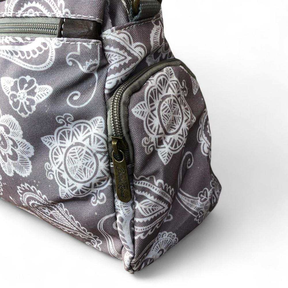 Cotton Road Handbag: BROWN Canvas Handbag with PAISLEY Print