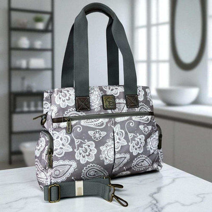 Cotton Road Handbag: BROWN Canvas Handbag with PAISLEY Print