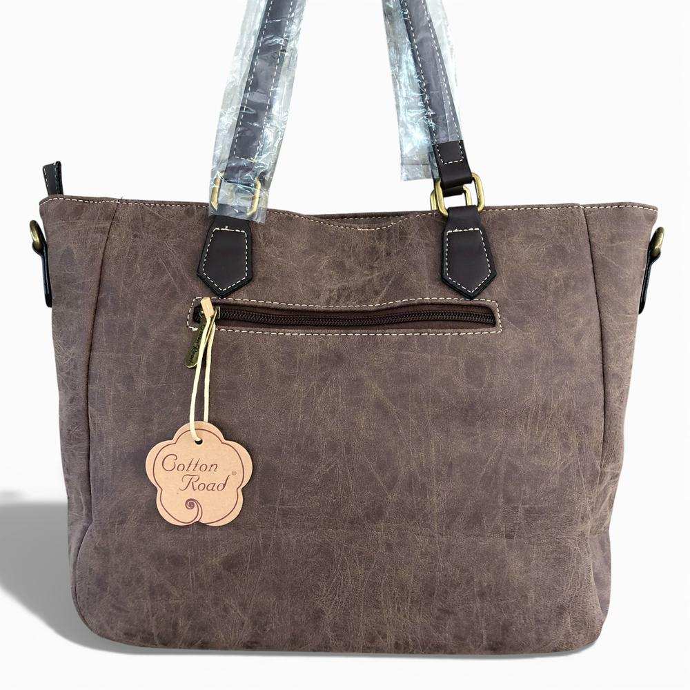 Cotton Road Handbag: BROWN PU Leather Handbag with Strap detail