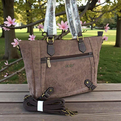 Cotton Road Handbag: BROWN PU Leather Handbag with Strap detail
