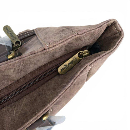 Cotton Road Handbag: BROWN PU Leather Handbag with Strap detail