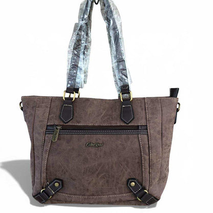 Cotton Road Handbag: BROWN PU Leather Handbag with Strap detail