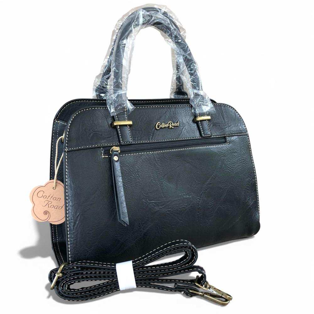 Cotton Road Handbag: Black PU Leather Bag for Stylish Daily Use