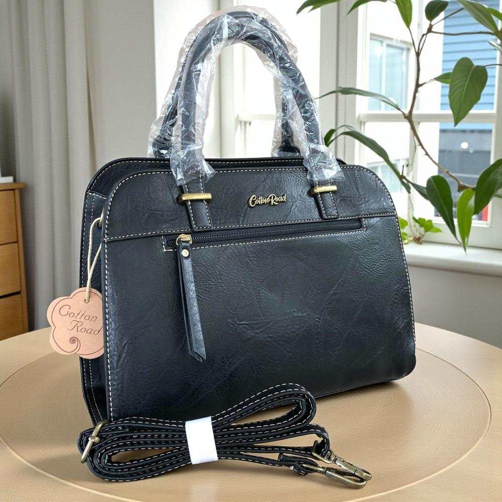 Cotton Road Handbag: Black PU Leather Bag for Stylish Daily Use