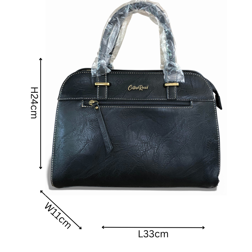 Cotton Road Handbag: Black PU Leather Bag for Stylish Daily Use