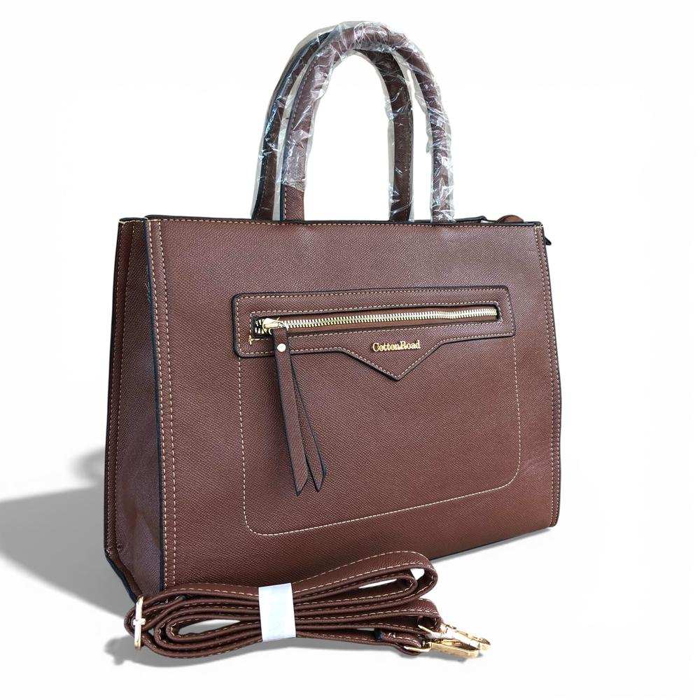 Cotton Road Handbag: Brown PU Leather Bag with Versatile Design and Comfort