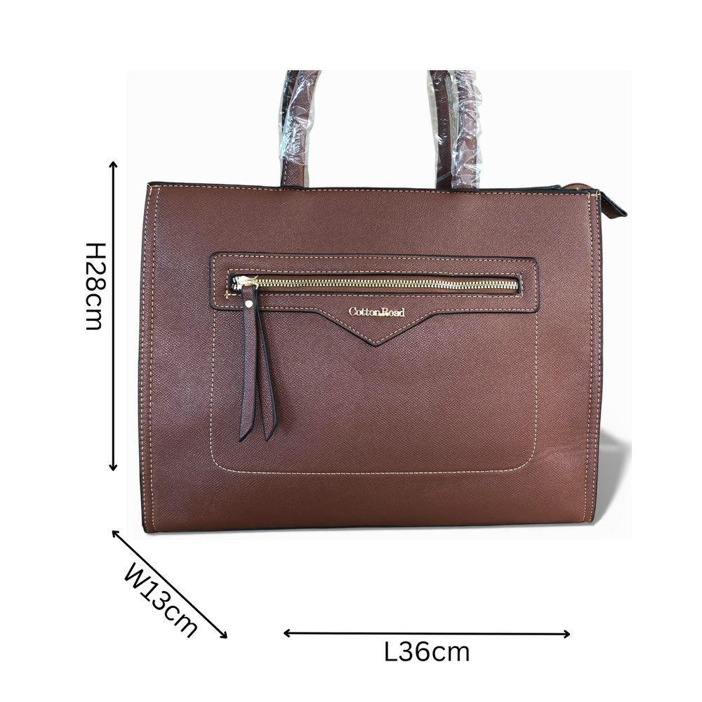 Cotton Road Handbag: Brown PU Leather Bag with Versatile Design and Comfort
