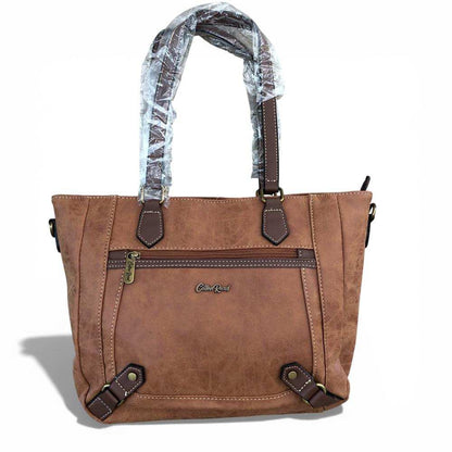 Cotton Road Handbag: CAMEL PU Leather Handbag with Strap detail