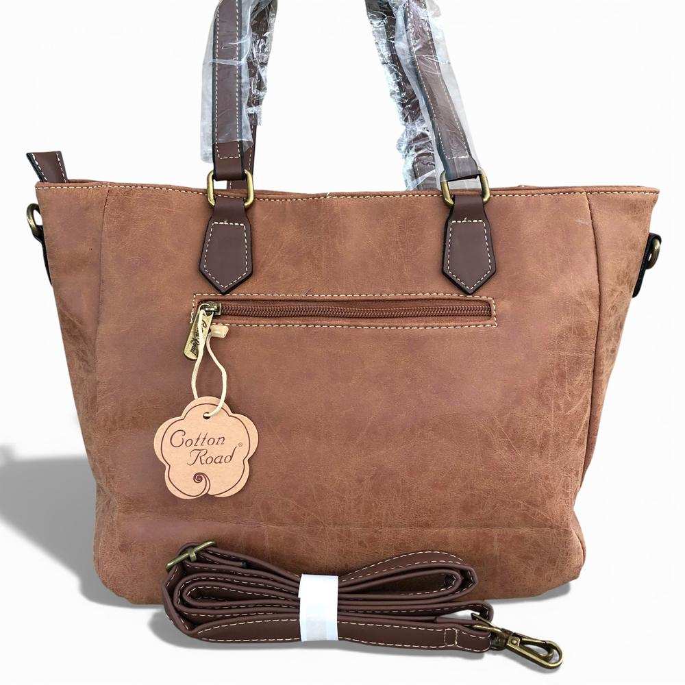 Cotton Road Handbag: CAMEL PU Leather Handbag with Strap detail