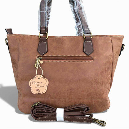 Cotton Road Handbag: CAMEL PU Leather Handbag with Strap detail