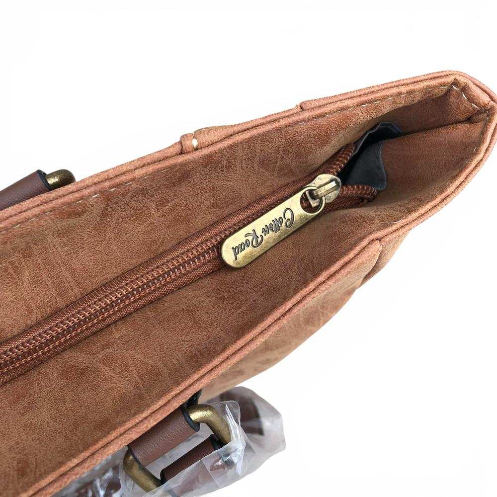 Cotton Road Handbag: CAMEL PU Leather Handbag with Strap detail