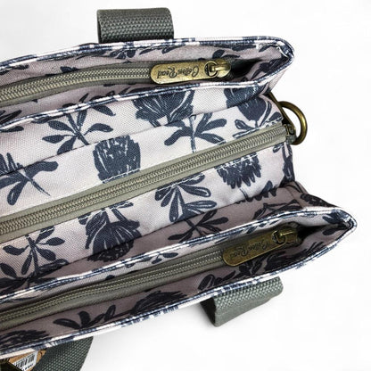 Cotton Road Handbag: GREY Canvas Handbag with PROTEA Print