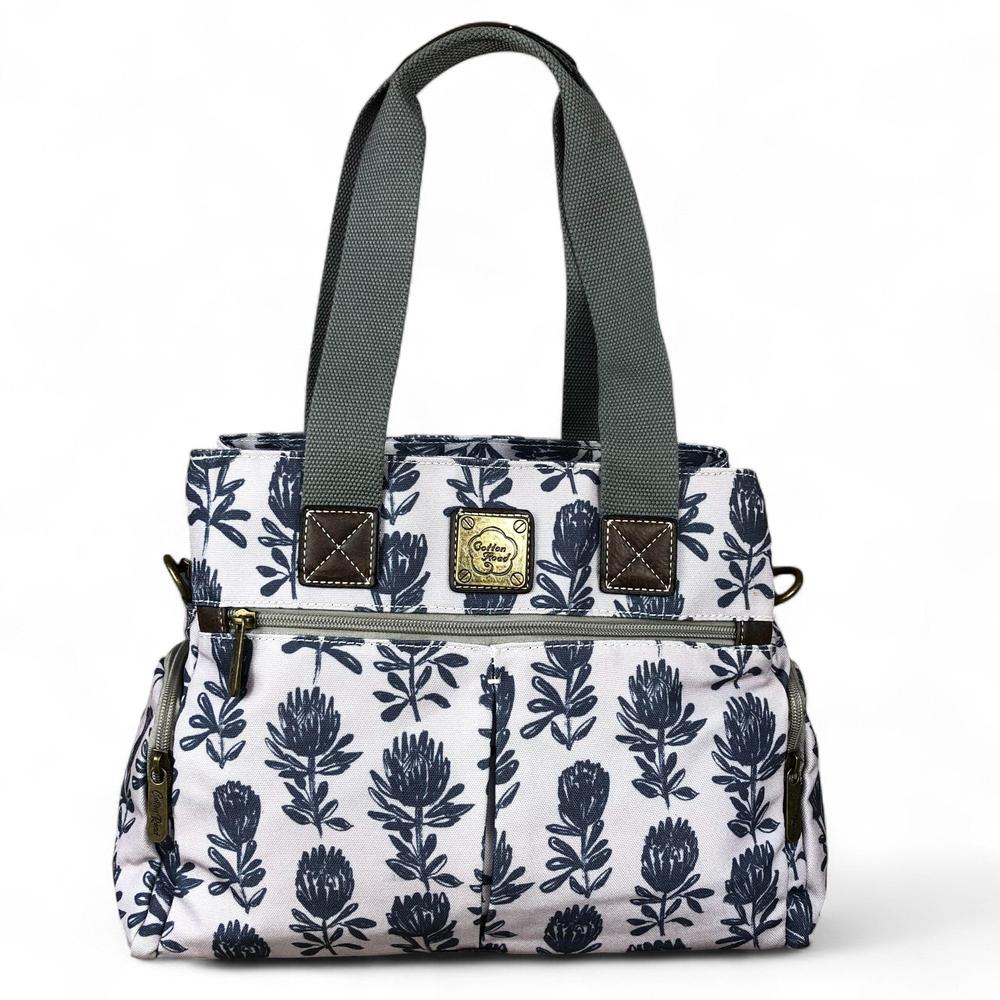 Cotton Road Handbag: GREY Canvas Handbag with PROTEA Print