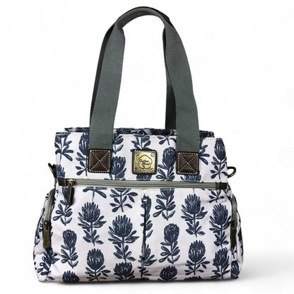 Cotton Road Handbag: GREY Canvas Handbag with PROTEA Print