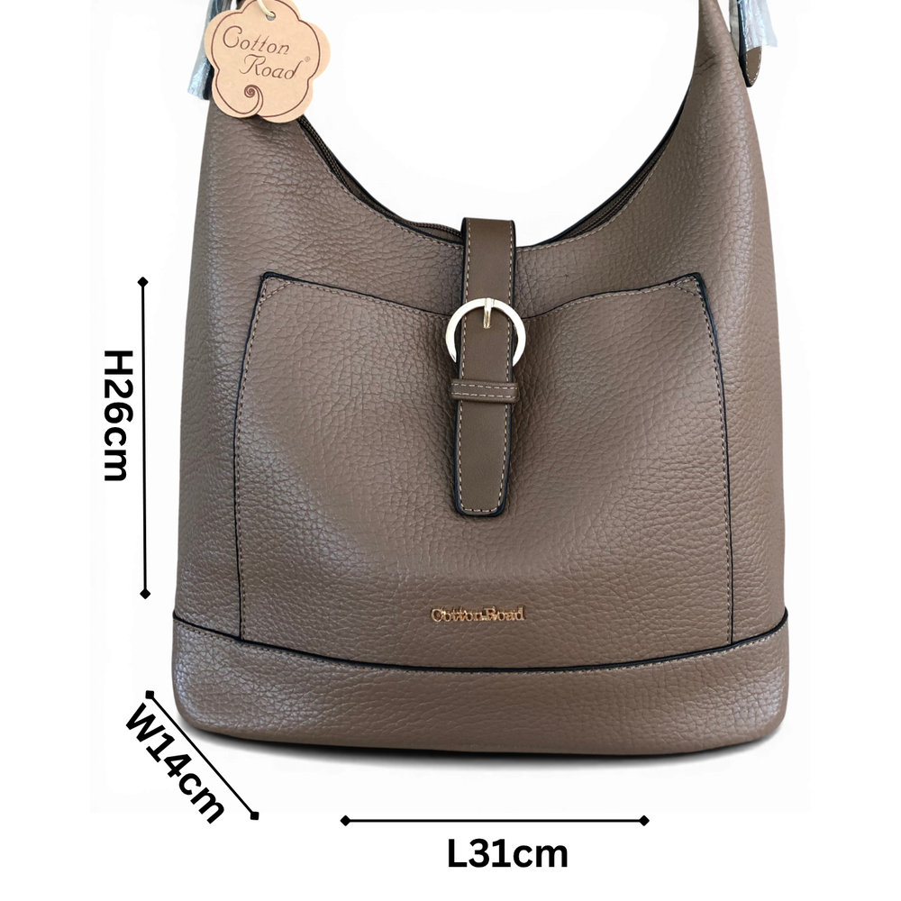 Cotton Road Handbag: KHAKI PU Leather SIZED