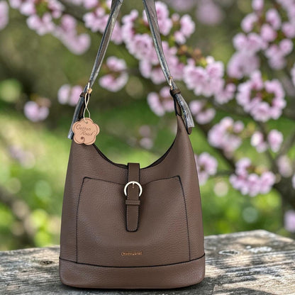 Cotton Road Handbag: KHAKI PU Leather OUTSIDE