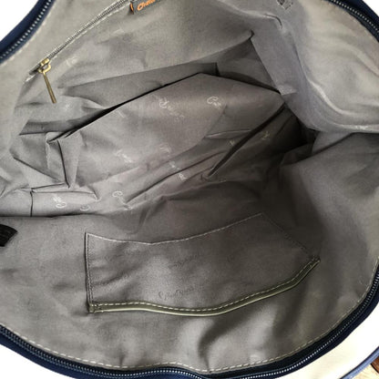 Cotton Road Handbag: NAVY BLUE and WHITE PVC Handbag with STRIPES