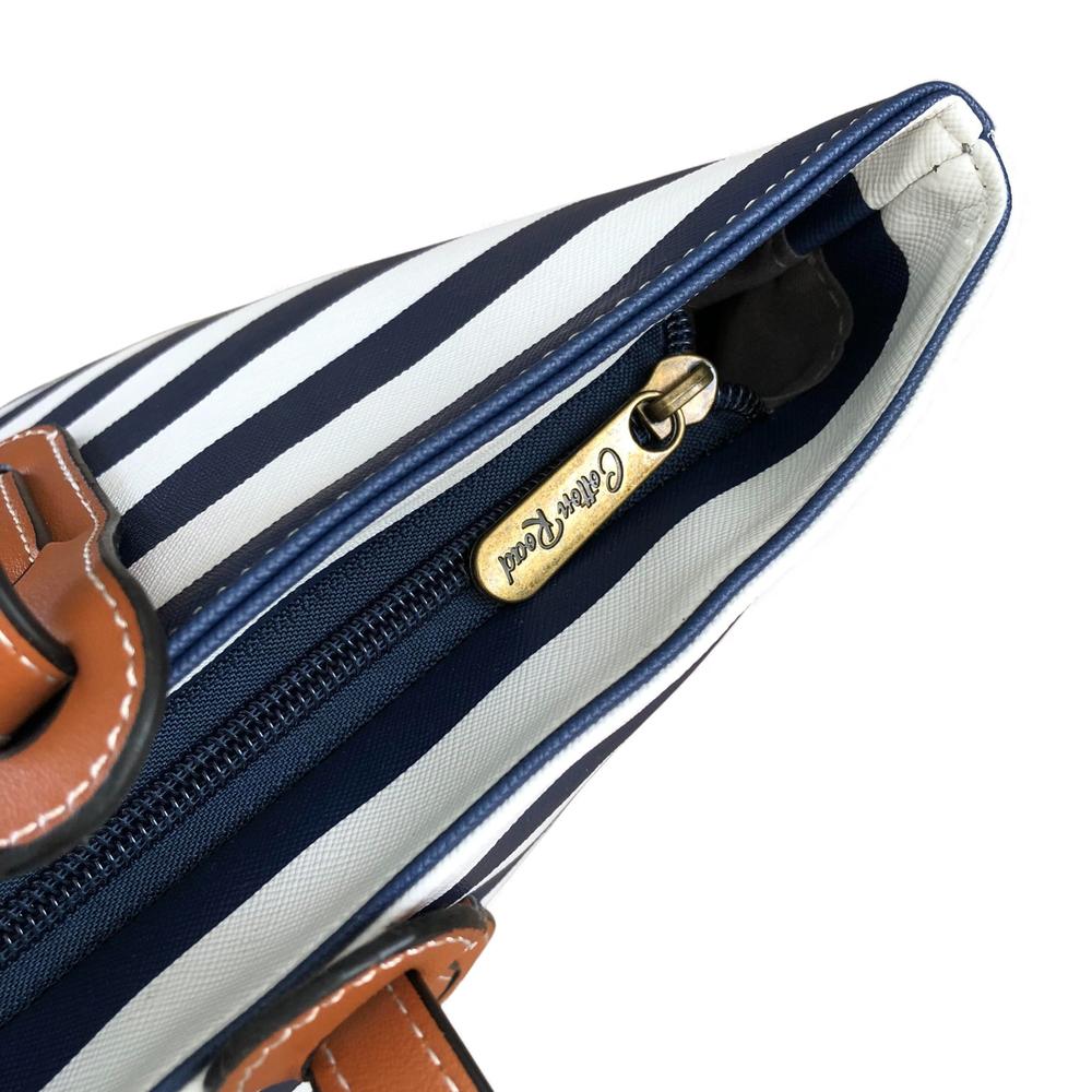 Cotton Road Handbag: NAVY BLUE and WHITE PVC Handbag with STRIPES