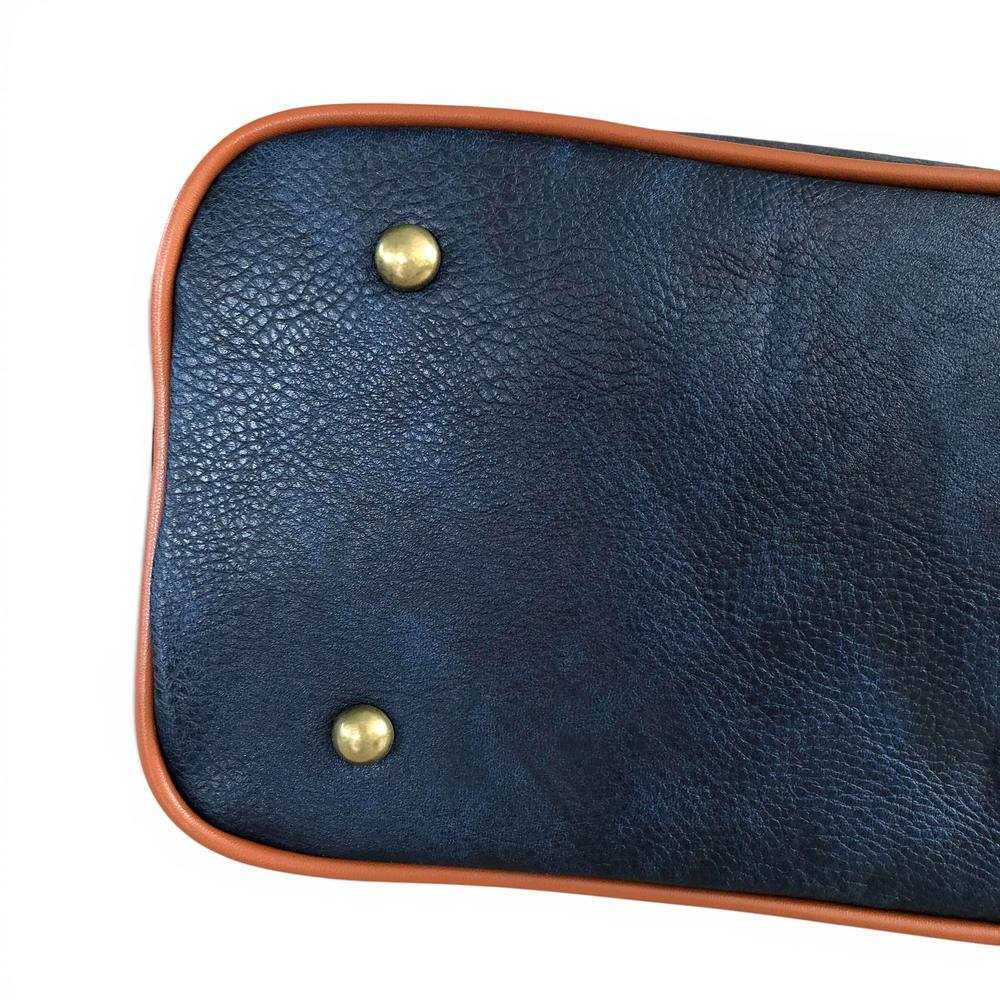 Cotton Road Handbag: Navy Blue & White PVC Stripes with Tan Trim | Stylish