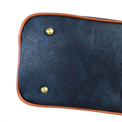 Cotton Road Handbag: Navy Blue & White PVC Stripes with Tan Trim | Stylish