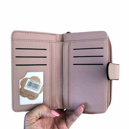 Cotton Road Handbag: PINK PU LEATHER with FLORAL Panel Wallet open
