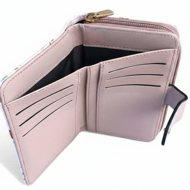 Cotton Road Handbag: PINK PU LEATHER with FLORAL Panel Wallet note pocket