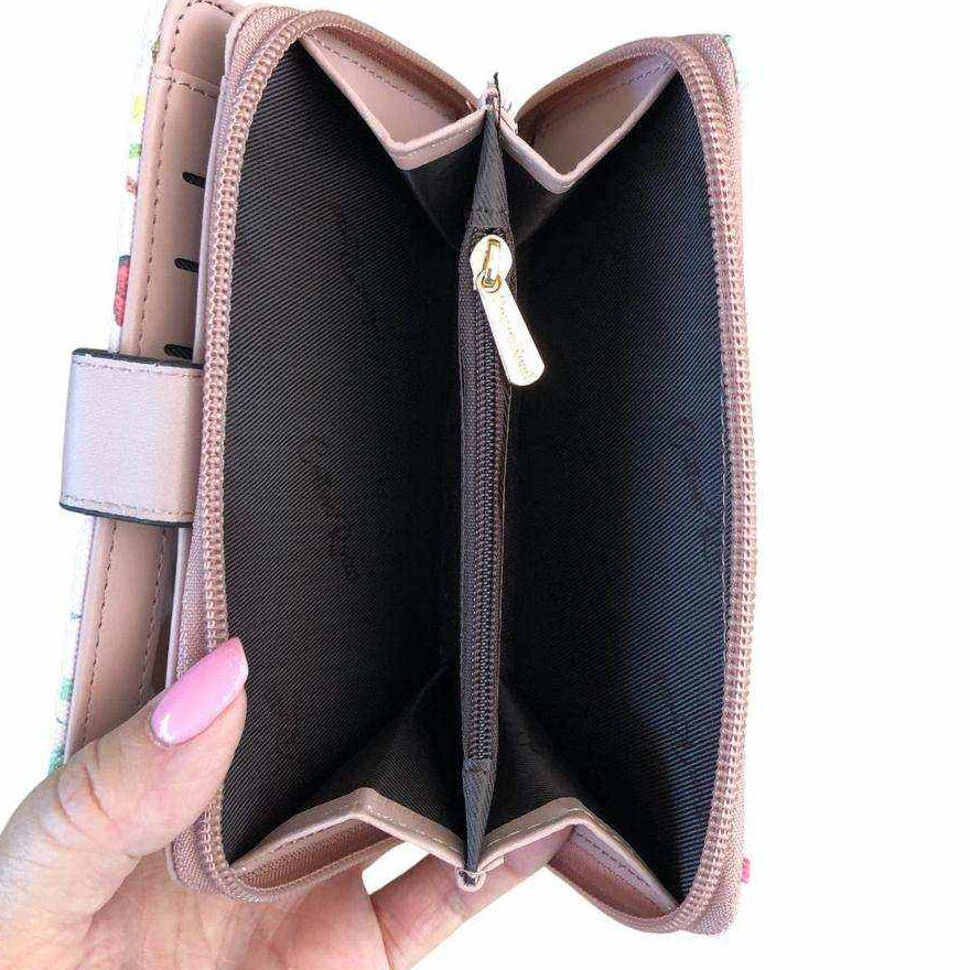 Cotton Road Handbag: PINK PU LEATHER with FLORAL Panel Wallet